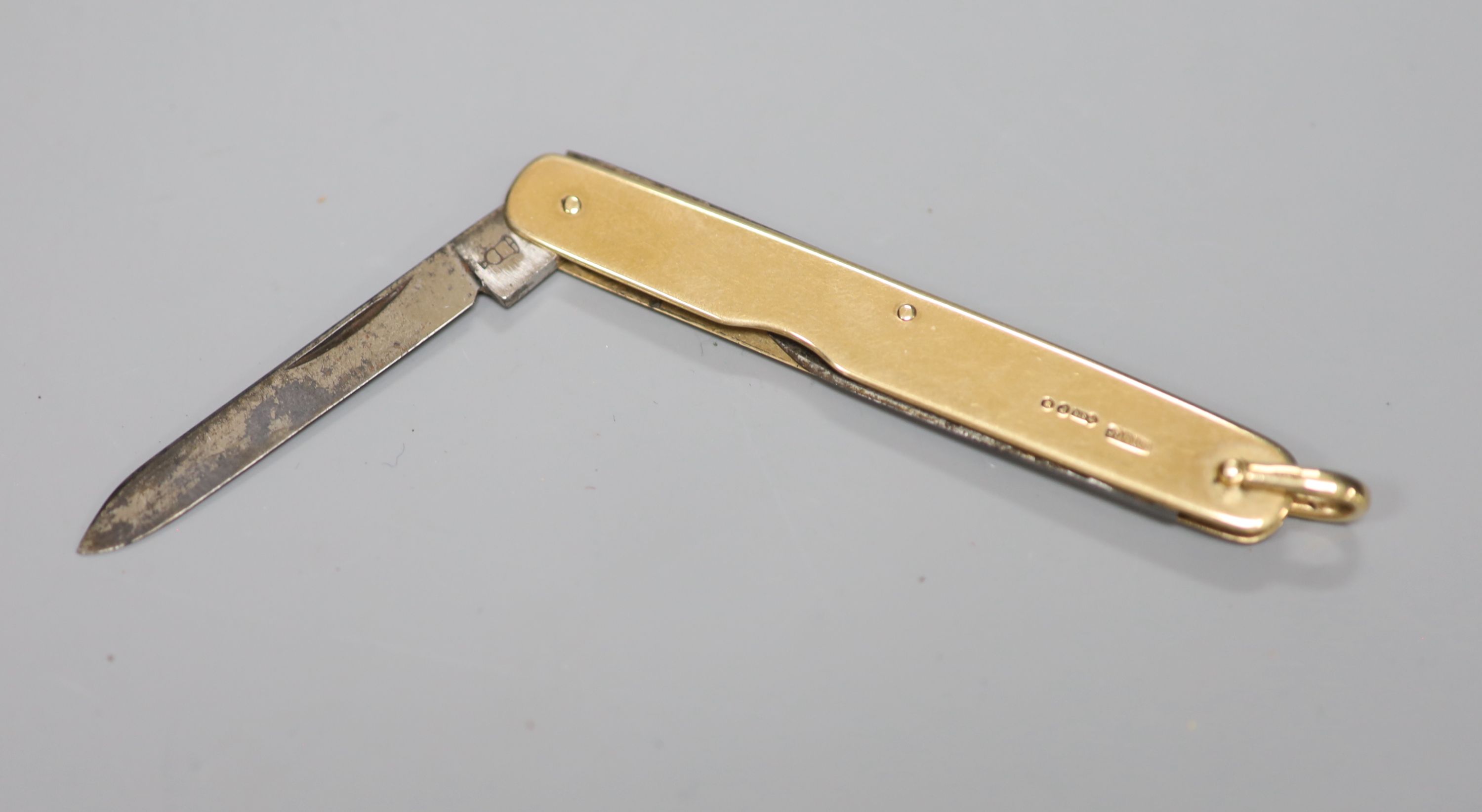 A George V 9ct gold mounted pocket knife, 78mm,